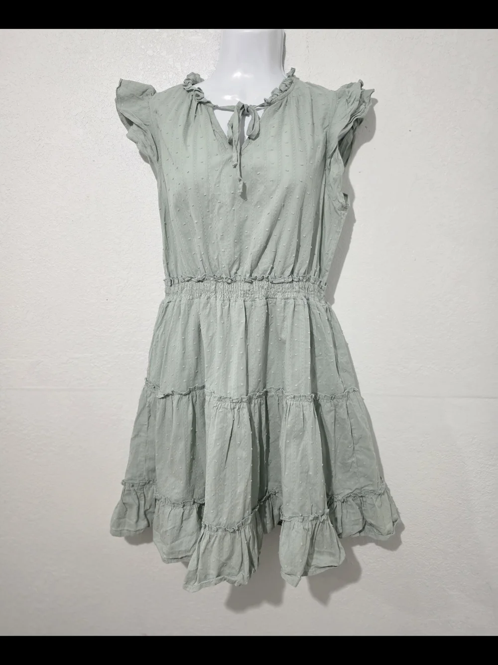 Sweet Wanderer Sage Green Ruffled Tiered Dress